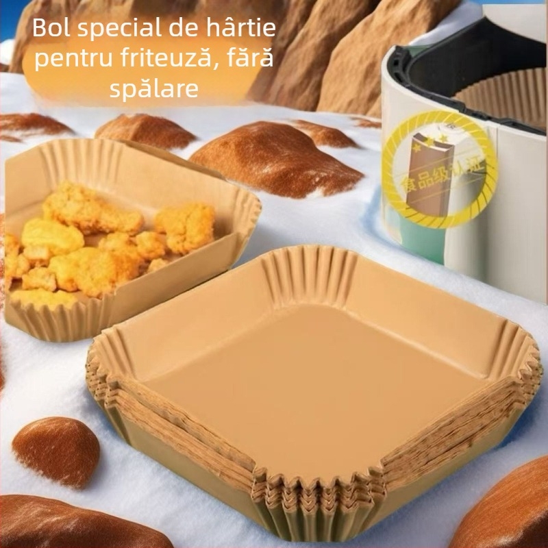 Farfurie de hârtie pentru Air Fryer – absorbantă de ulei, groasă, rezistentă la temperaturi înalte, hârtie Kraft alimentar