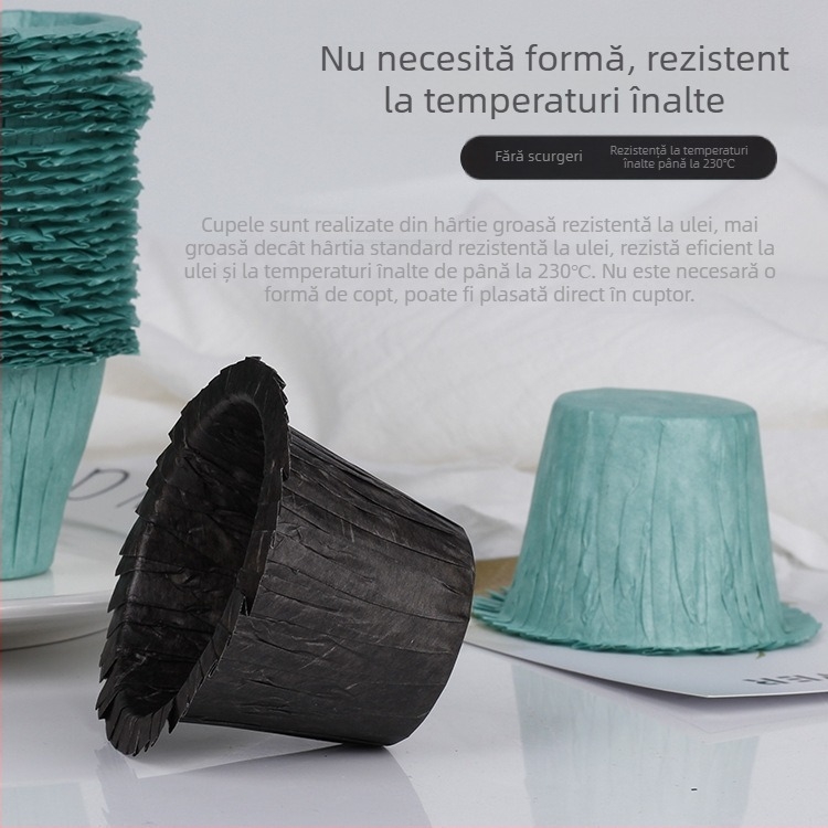Cupe de brioșe din hârtie rezistentă la grăsimi, cu margine în formă de pălărie, recipiente rotunde pentru coacere