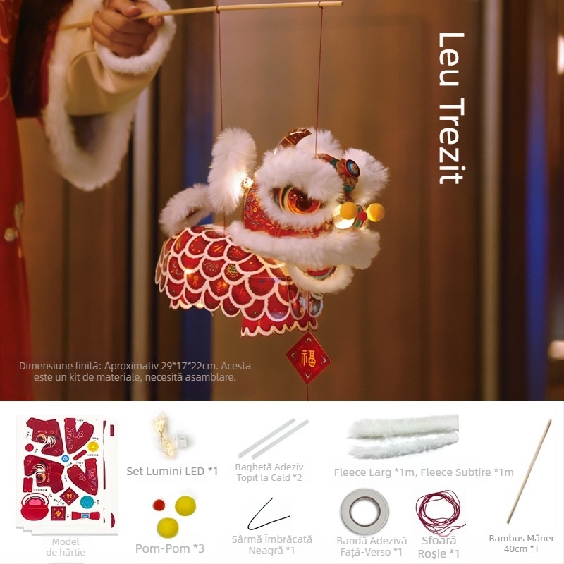 Kit DIY pentru felinar de Anul Nou – motiv dansul leului, stil tradițional, recuzită foto, felinar manual pentru copii