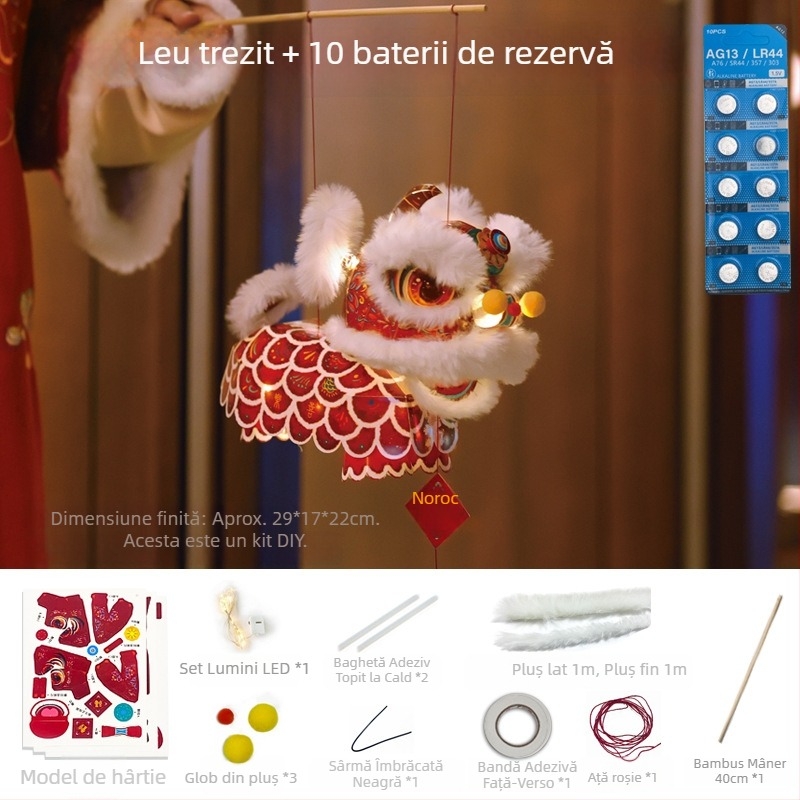 Kit DIY pentru felinar de Anul Nou – motiv dansul leului, stil tradițional, recuzită foto, felinar manual pentru copii