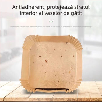 Farfurie de hârtie pentru friteuza cu aer, de calitate alimentară, rezistentă la temperaturi înalte, absorbantă de ulei, pătrată hârtie de copt