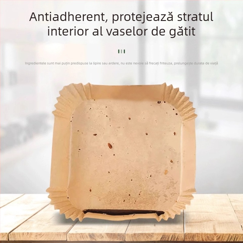 Farfurie de hârtie pentru friteuza cu aer, de calitate alimentară, rezistentă la temperaturi înalte, absorbantă de ulei, pătrată hârtie de copt