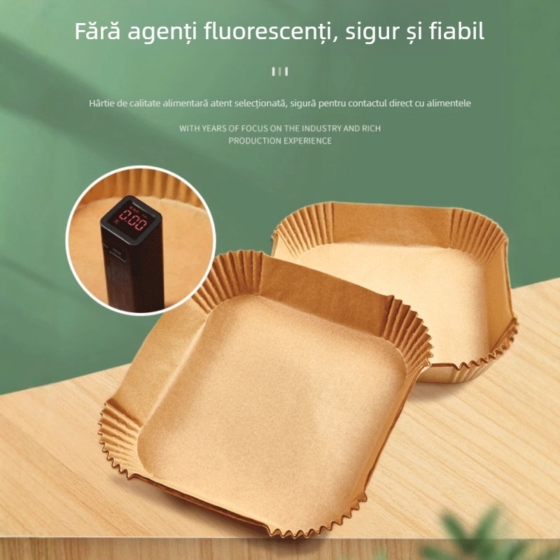 Farfurie de hârtie pentru friteuza cu aer, de calitate alimentară, rezistentă la temperaturi înalte, absorbantă de ulei, pătrată hârtie de copt