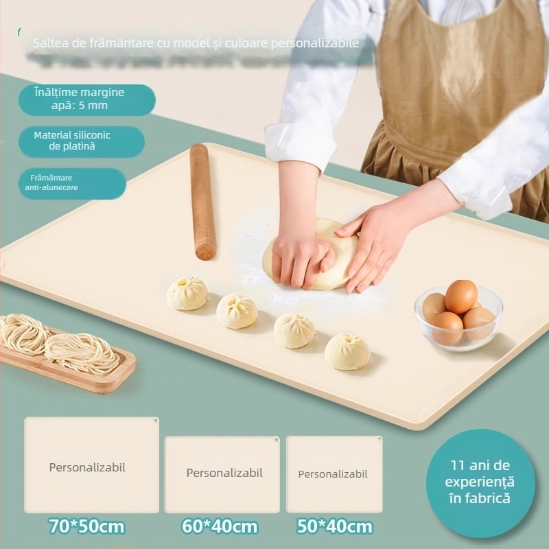Covoraș de frământat din silicon alimentar, cu logo personalizabil, grosime suplimentară și ridicat, dimensiune mare, pentru bucătărie și întinderea aluatului