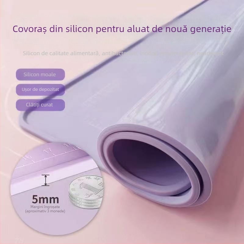 Covor din silicon cu scară gradată pentru frământat și întins aluatul, culoare solidă, calitate alimentară, dimensiune mărită și grosime crescută