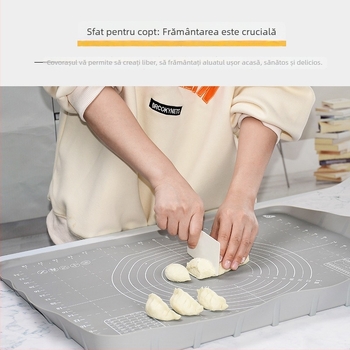 Covoraș din silicon gros pentru frământat și întins aluatul, izolație termică, antiaderent și antiderapant, suprafață de întins și tăiat cu scară de măsurare