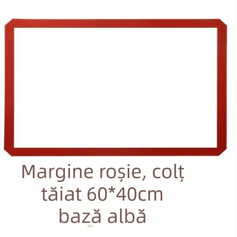Covoraș silicon roșu pentru copt, cu colțuri tăiate, antiaderentă, îngroșată, rezistentă la temperaturi înalte, pentru frământat aluat și pictură cu zahăr