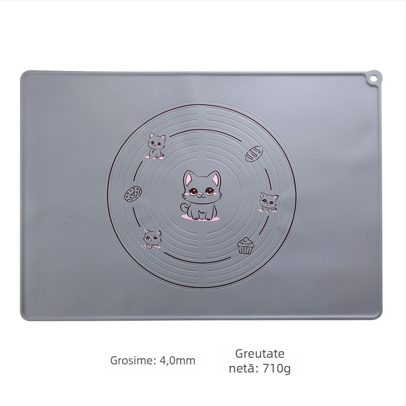 Covor de aluat din silicon, gros, antiaderent, cu design de pisicuță desen animat, pentru aluat, găluțe și coacere de pâine
