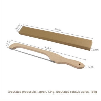 Cuțit de pâine cu mâner din fag și lamă arcuită, dințat, pentru felii de baghetă și toast