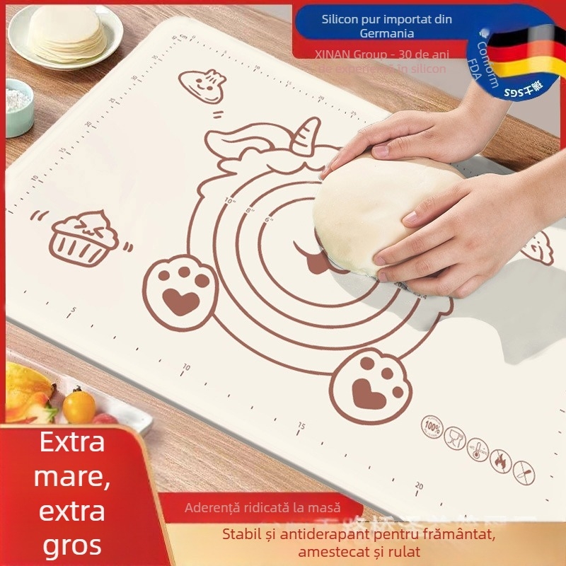 Covoraș din silicon pentru dospirea aluatului, gros, pentru întindere și coacere, de calitate alimentară, antiderapant, cu design desen animat
