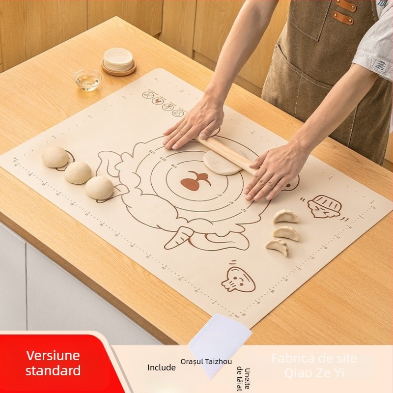 Covoraș din silicon pentru dospirea aluatului, gros, pentru întindere și coacere, de calitate alimentară, antiderapant, cu design desen animat