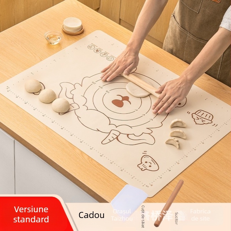 Covoraș din silicon pentru dospirea aluatului, gros, pentru întindere și coacere, de calitate alimentară, antiderapant, cu design desen animat