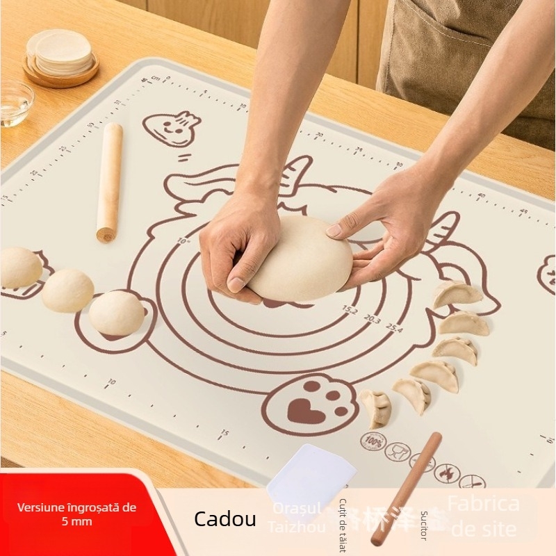 Covoraș din silicon pentru dospirea aluatului, gros, pentru întindere și coacere, de calitate alimentară, antiderapant, cu design desen animat