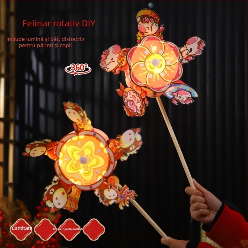 Festivalul Primăverii 2026 – Felinar rotativ de mână cu mori de vânt, kit DIY pentru copii (Festivalul Luminilor)