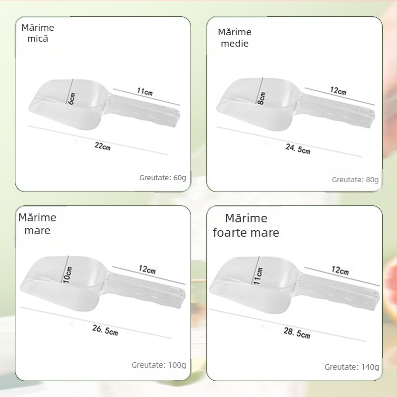 Lopățică de bucătărie din plastic, acrilic transparent, pentru orez și făină