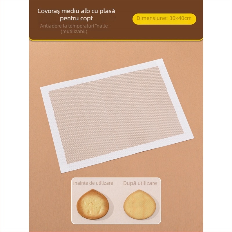 Covoraș de copt din silicon cu grilaj – rezistent la temperaturi înalte, antiaderent, pentru fursecuri