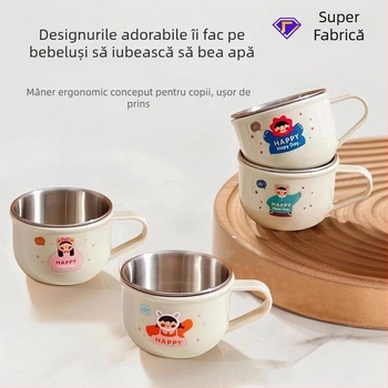 Hehe Family cană pentru copii cu mâner, design desen animat, dublu perete, rezistent la căldură, mini cană