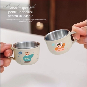 Hehe Family cană pentru copii cu mâner, design desen animat, dublu perete, rezistent la căldură, mini cană