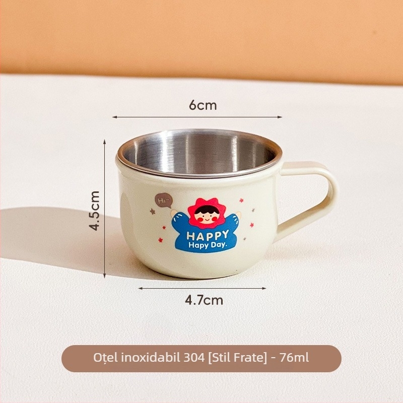 Hehe Family cană pentru copii cu mâner, design desen animat, dublu perete, rezistent la căldură, mini cană