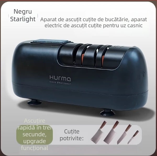 Ascuțitor electric pentru cuțite, pentru uz casnic; dispozitiv compact, multifuncțional pentru cuțite de bucătărie și foarfece; complet automat.