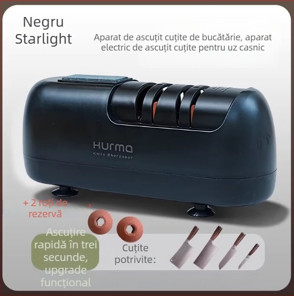 Ascuțitor electric pentru cuțite, pentru uz casnic; dispozitiv compact, multifuncțional pentru cuțite de bucătărie și foarfece; complet automat.