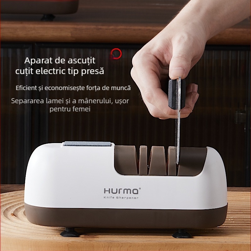 Ascuțitor electric pentru cuțite, pentru uz casnic; dispozitiv compact, multifuncțional pentru cuțite de bucătărie și foarfece; complet automat.