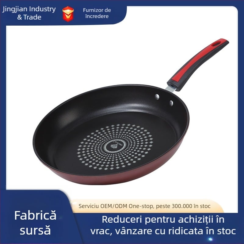 Tigaie din fontă, cu strat antiaderent, fund plat și dublu, compatibilă cu majoritatea plitelor