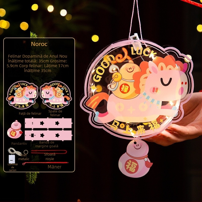 Fenarul Anului Calului, portabil, luminos, cu design desen animat, pentru Anul Nou și Festivalul Primăverii, lanternă DIY pentru copii