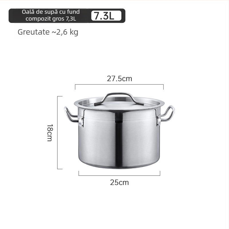 Oală de supă din oțel inoxidabil, rotundă, pentru ceai cu perle, capacitate mare 2,1–3 L, izolată, compatibilă cu plită cu inducție