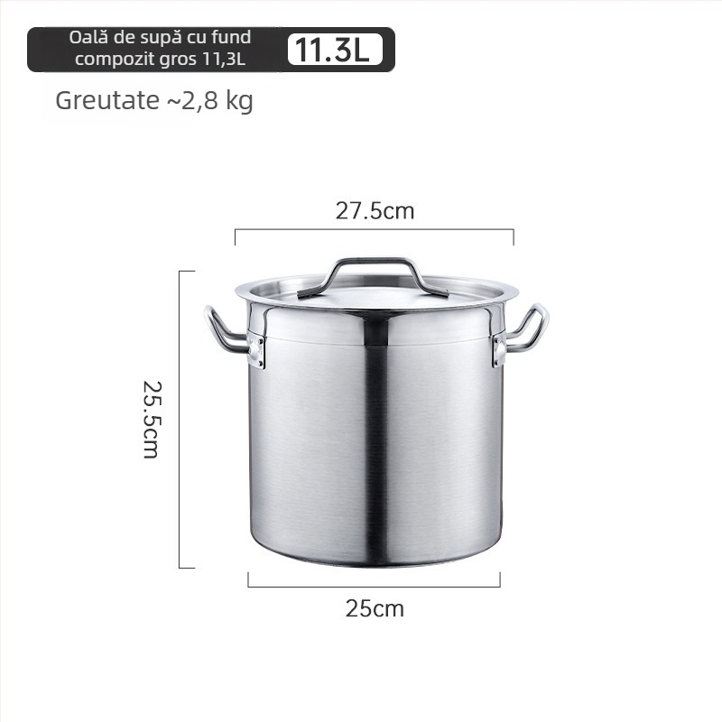 Oală de supă din oțel inoxidabil, rotundă, pentru ceai cu perle, capacitate mare 2,1–3 L, izolată, compatibilă cu plită cu inducție