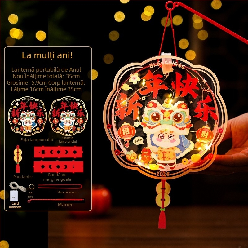 Lanternă a Anului Calului 2026 — materiale DIY realizate manual pentru Festivalul Luminilor de Anul Nou, lanternă portabilă pentru copii