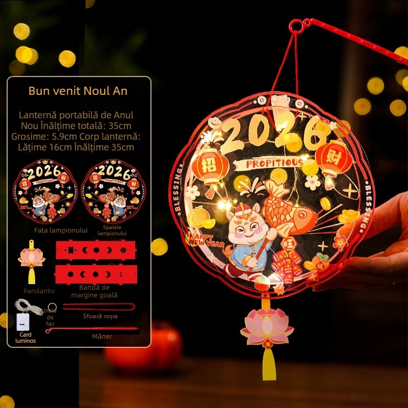 Lanternă a Anului Calului 2026 — materiale DIY realizate manual pentru Festivalul Luminilor de Anul Nou, lanternă portabilă pentru copii