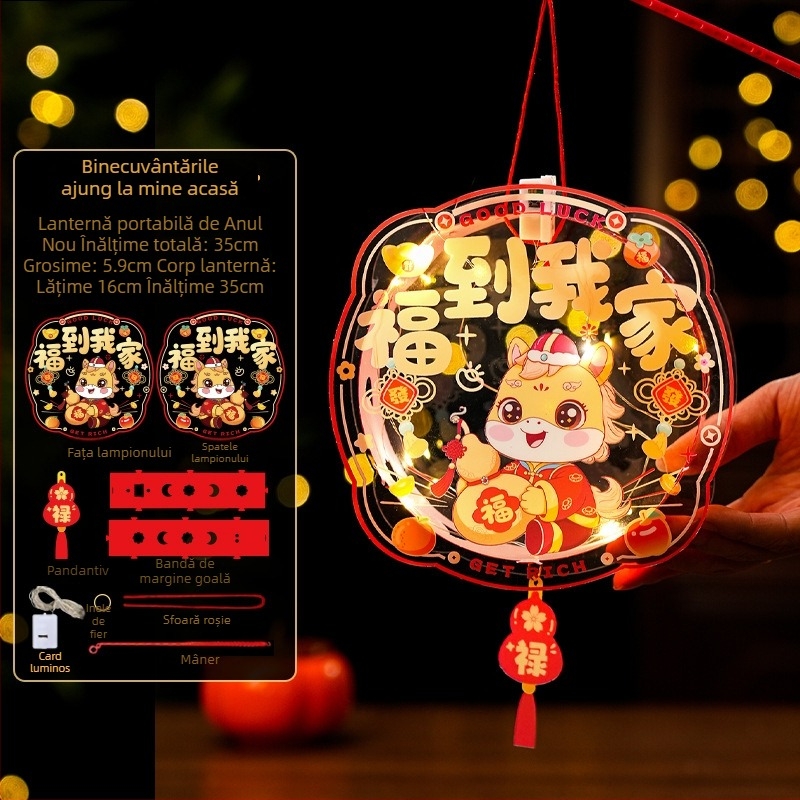 Lanternă a Anului Calului 2026 — materiale DIY realizate manual pentru Festivalul Luminilor de Anul Nou, lanternă portabilă pentru copii