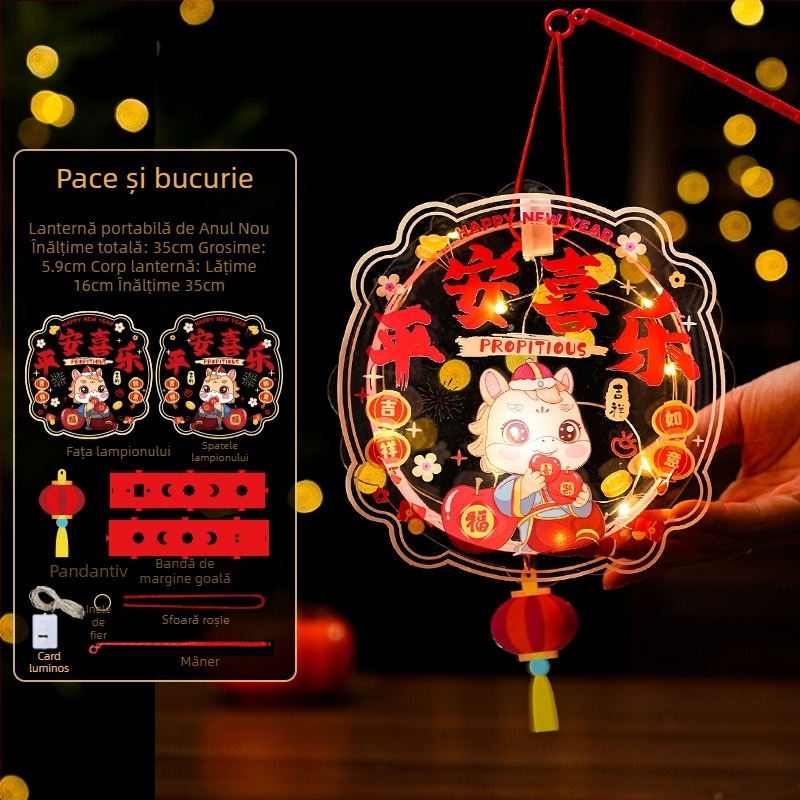 Lanternă a Anului Calului 2026 — materiale DIY realizate manual pentru Festivalul Luminilor de Anul Nou, lanternă portabilă pentru copii