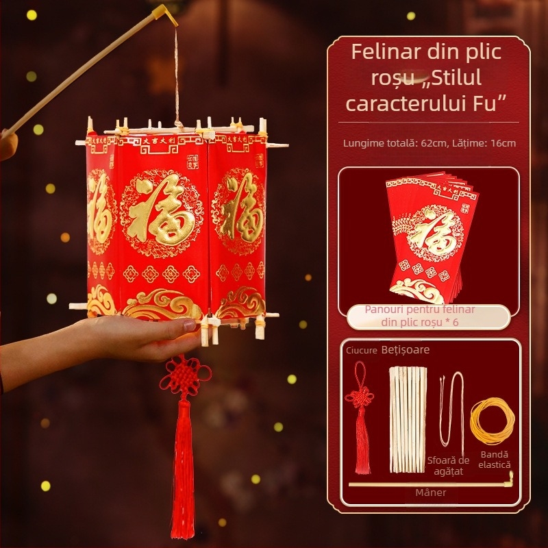 Kit DIY Felinar 2026 – felinar cu plic roșu pentru binecuvântare și bucurie, luminescent, în stil chinezesc