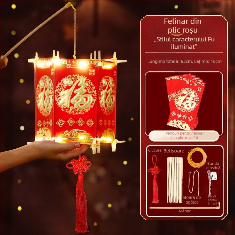 Kit DIY Felinar 2026 – felinar cu plic roșu pentru binecuvântare și bucurie, luminescent, în stil chinezesc