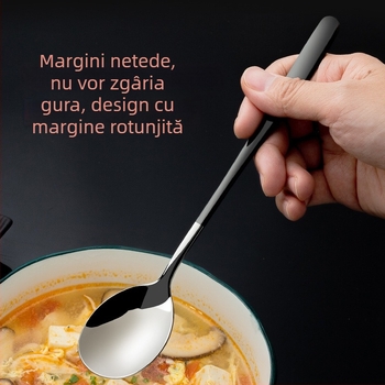 Lingură din oțel inoxidabil 316, mâner lung, stil coreean, pentru supă, desert, gheață și amestecare (design îngroșat)
