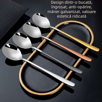 Lingură din oțel inoxidabil 316, mâner lung, stil coreean, pentru supă, desert, gheață și amestecare (design îngroșat)