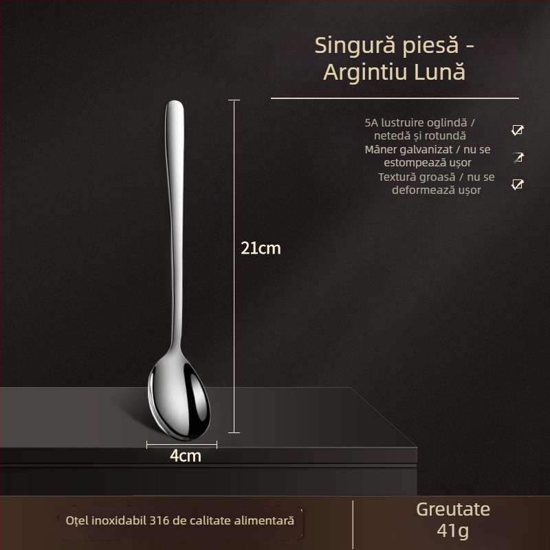 Lingură din oțel inoxidabil 316, mâner lung, stil coreean, pentru supă, desert, gheață și amestecare (design îngroșat)