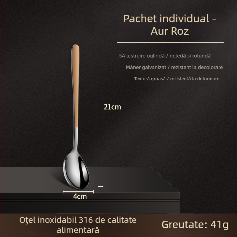 Lingură din oțel inoxidabil 316, mâner lung, stil coreean, pentru supă, desert, gheață și amestecare (design îngroșat)