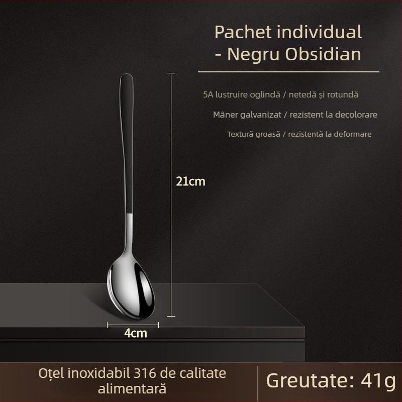Lingură din oțel inoxidabil 316, mâner lung, stil coreean, pentru supă, desert, gheață și amestecare (design îngroșat)