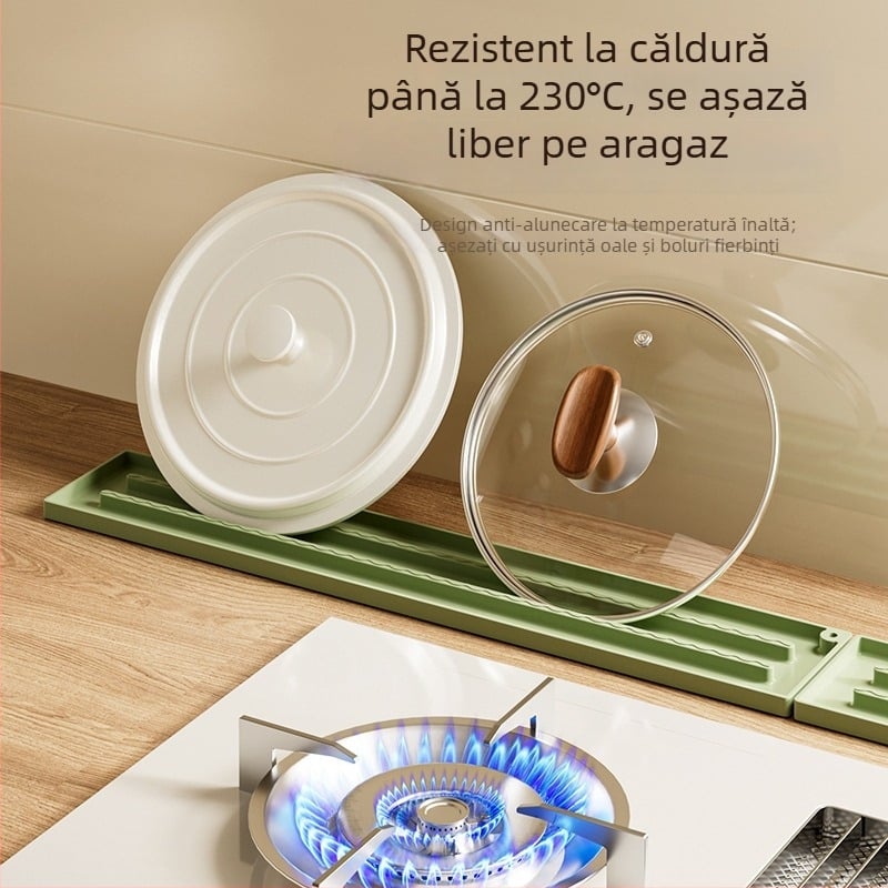 Covoraș din silicon pentru depozitare capace de oale, portabil și modular pentru blat bucătărie, anti-derapant