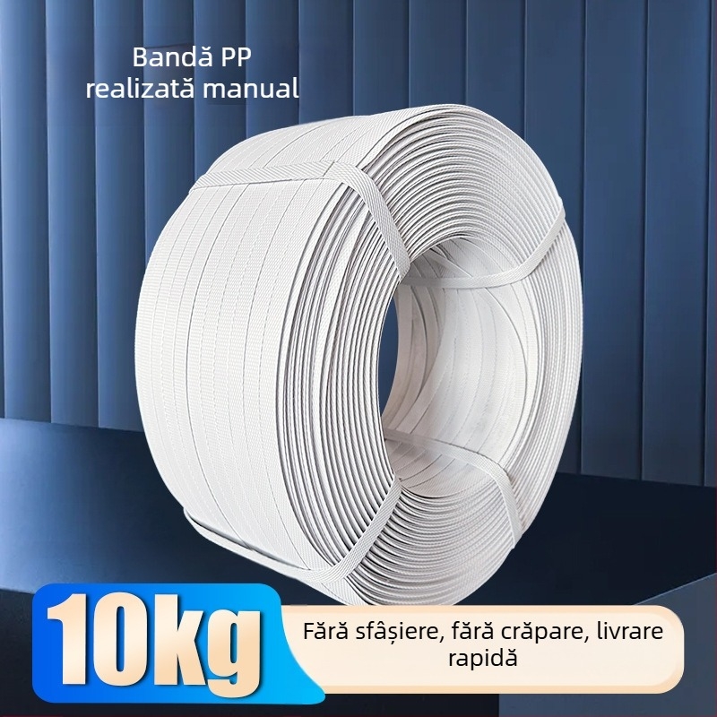 Bandă de ambalare PP albă, bandă de ambalaj din plastic cu topire la cald și cataramă, mașină de ambalare manuală, calitate industrială