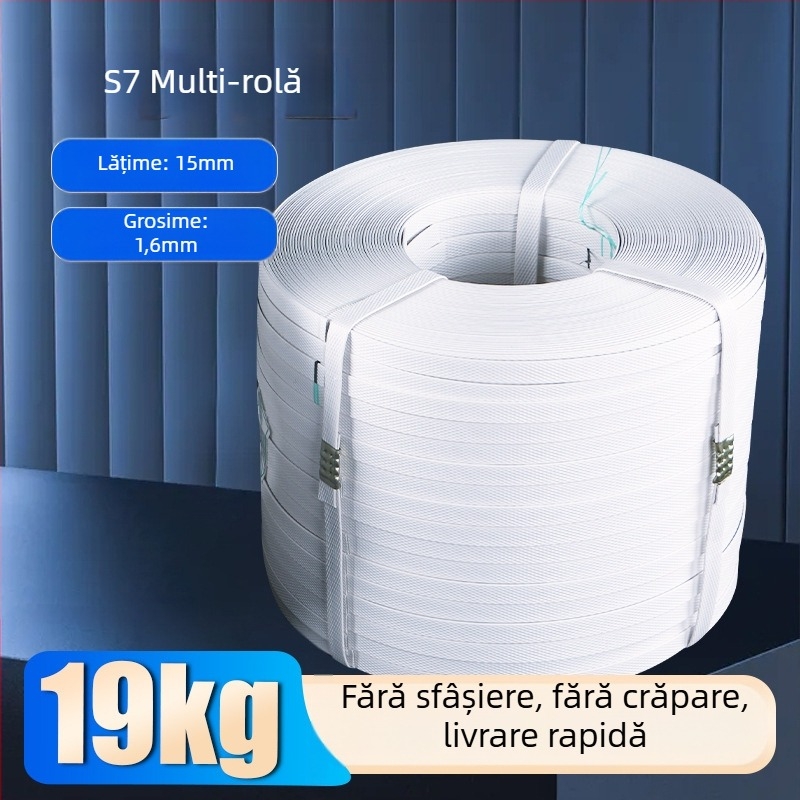 Bandă de ambalare PP albă, bandă de ambalaj din plastic cu topire la cald și cataramă, mașină de ambalare manuală, calitate industrială