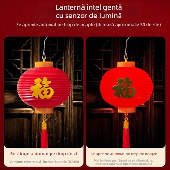 Fanar inteligent cu senzor de lumină, impermeabil și rezistent la soare, decor exterior pentru pensiuni și curți, lampion cu urare de binecuvântare pentru Anul Nou