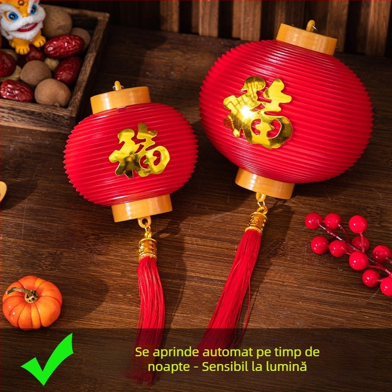 Fanar inteligent cu senzor de lumină, impermeabil și rezistent la soare, decor exterior pentru pensiuni și curți, lampion cu urare de binecuvântare pentru Anul Nou