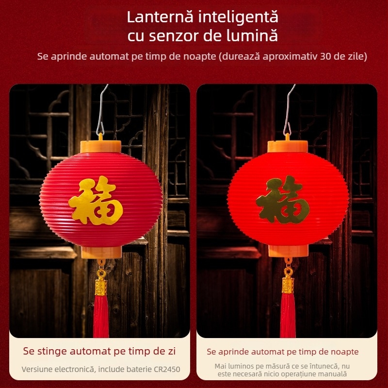 Fanar inteligent cu senzor de lumină, impermeabil și rezistent la soare, decor exterior pentru pensiuni și curți, lampion cu urare de binecuvântare pentru Anul Nou