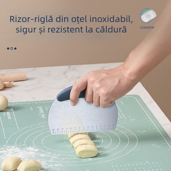 Spatulă pentru aluat din oțel inoxidabil cu scară de măsurare și tăietor semicerc pentru pâine și prăjituri
