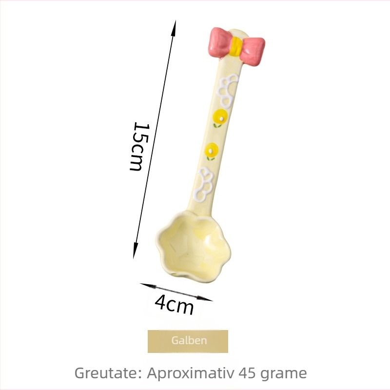 Lingură ceramică cu mâner lung, lingură de desert drăguță cu model floral, pentru cafea, înghețată și utilizare zilnică