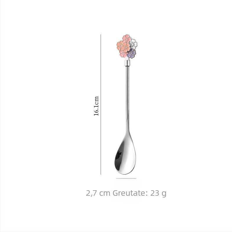 Lingură Sakura – din oțel inoxidabil 304, mâner lung, lingură de desert cu design în formă de petale pentru prăjituri, cafea și amestecarea mierii